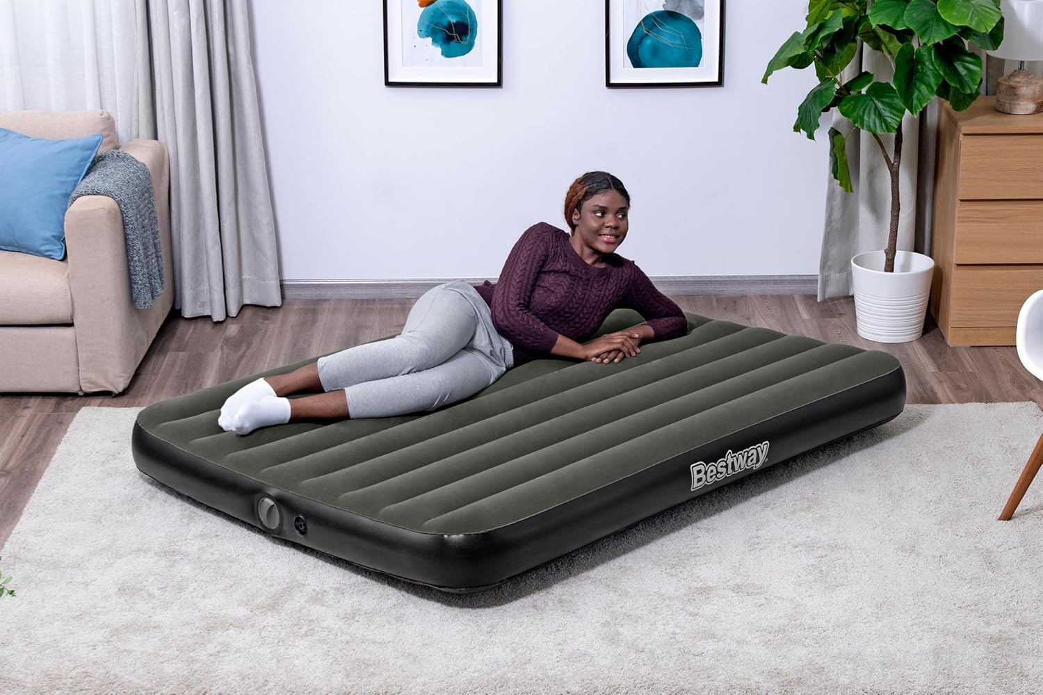 Bestway Tritech Queen Air Mattress with Integrated Rechargeable Pump, 80 x 60 x 10 inches/2.03 m x 1.52 m x 25 cm - Marah Kids