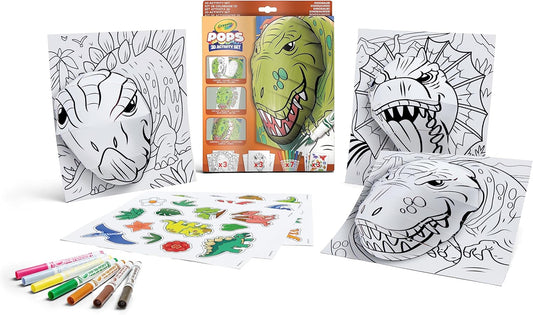 Crayola - Pops 3D Coloring Kit - Dinos | Innovative 3D Artwork Creation - Choose, Color, and Display - Transform Coloring Pages into 3D Art - Easy to Hang or Display, 6+ - Marah Kids