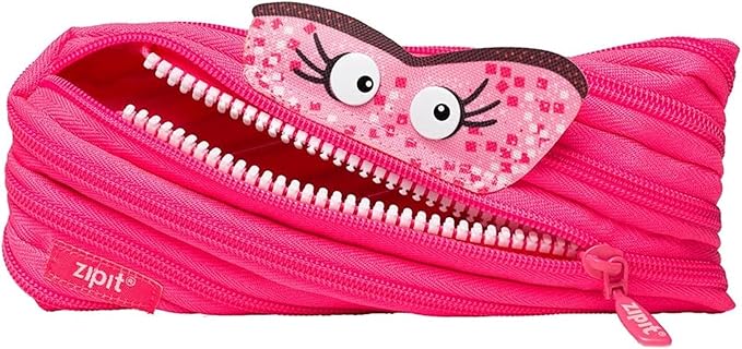 ZIPIT - Talking Monstar Pencil Case for Kids, Cute Pen Pouch Holds Up to 30 Pens, Made of One Long Zipper! (Dazzling Pink) - Marah Kids