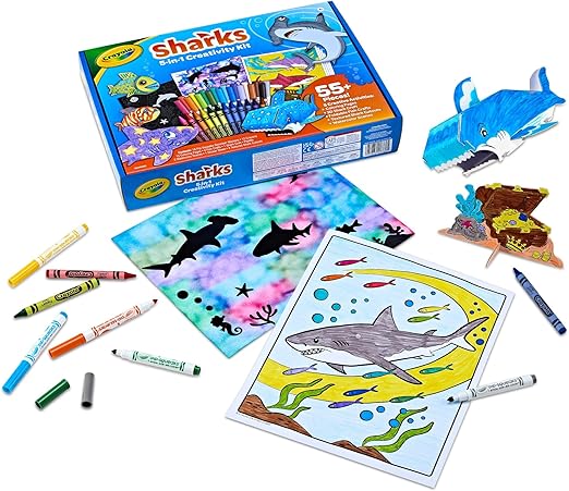 Crayola Sharks 5-In-1 Creativity Kit – Ocean-Themed Art Set With Crayons, Markers, Buildable Sharks & More, Gift For Kids Ages 5+