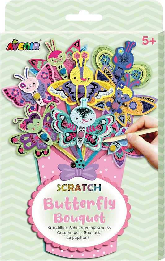 Avenir Scratch Bouquet Kit – Butterfly | Themed Fun! Create Personalized Bouquets with Scratch Sheets, Wrapping Paper, and Ribbon | Step - by - Step Instructions for Kids 3+ - Marah Kids