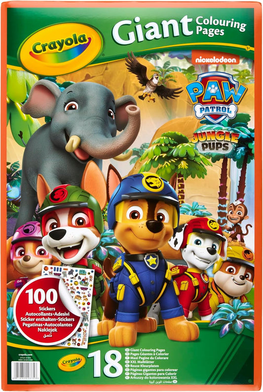Crayola - Giant Colouring Book - Paw Patrol Jungle Pups | 18 Pages of Paw Patrol Colouring Fun | includes 100 Stickers | Ideal for Kids Aged 3+ - Marah Kids