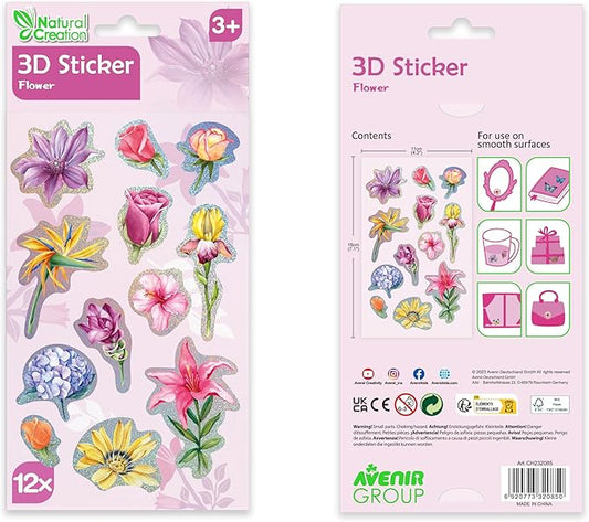 Avenir - 3D Stickers 10 pack - Flower Multicolour | These beautiful and realistic - looking 3D stickers pop out to showcase a gorgeous collection. | ages 3+ - Marah Kids