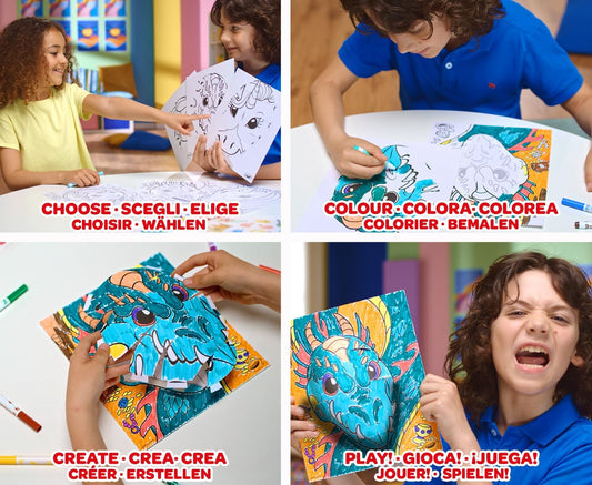 Crayola - Pops 3D Coloring Kit - Dinos | Innovative 3D Artwork Creation - Choose, Color, and Display - Transform Coloring Pages into 3D Art - Easy to Hang or Display, 6+ - Marah Kids