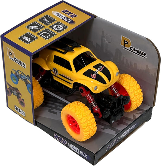 D - Power - Pullback Race Stunt Car, Yellow | No Batteries Needed, Fun for All Ages | 3+ - Marah Kids