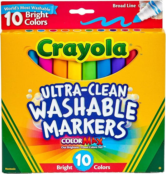 Crayola 10 Count Ultra-Clean Washable Bright, Broad Line, Color Max Markers