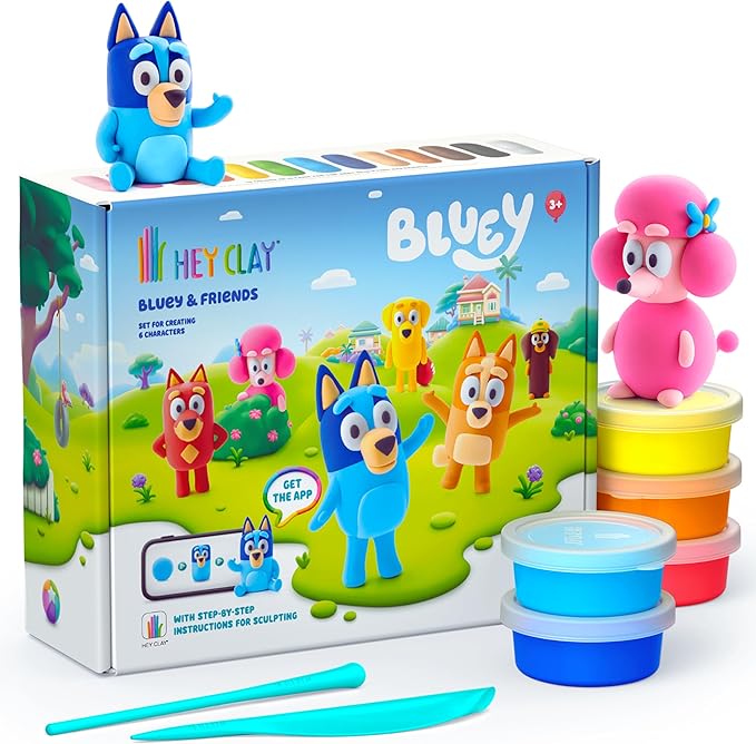 Hey Clay - Bluey & Friends, Colorful modeling air - dry clay, 15 cans, Series Collections, with fun interactive app for kids aged 3+ years. - Marah Kids