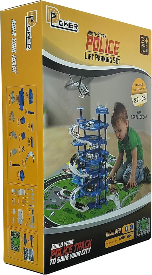 D - POWER – Multi Level Lift Parking Set | 5 Storied DIY Build Set, Theme – Police Station | 82pc Set, Kids Age 3+ - Marah Kids