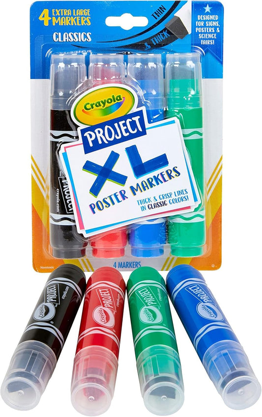 Crayola XL Poster Markers, Classic Colors, 4 Count - Marah Kids