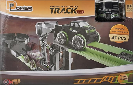 D - POWER – Vertical Climb Stunt Car Track | DIY Free Build Track, Changeable Assembly | 47pc Set, Kids Age 3+ - Marah Kids