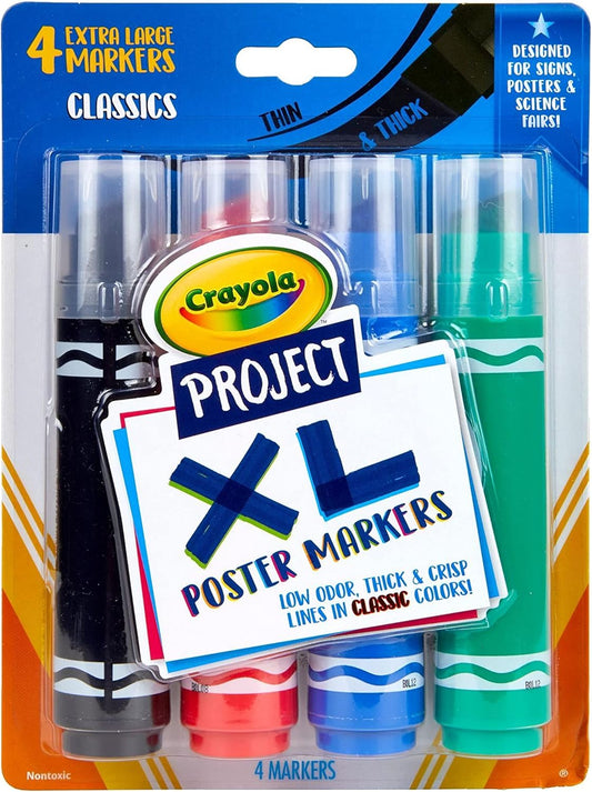Crayola XL Poster Markers, Classic Colors, 4 Count - Marah Kids
