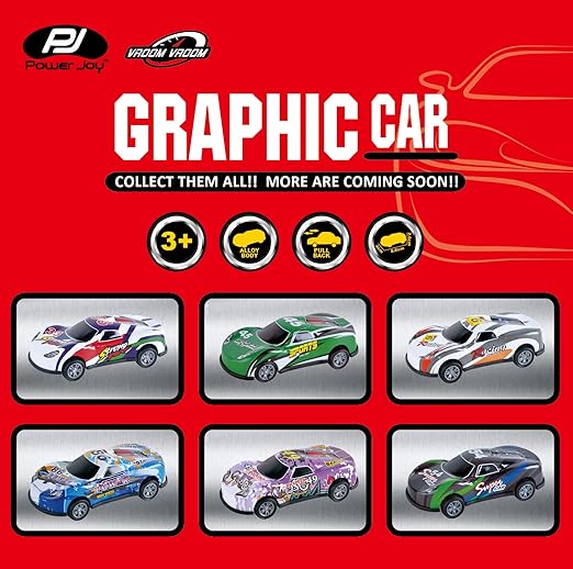 Power Joy V. Vroom Pullback Graphic Car 8 pieces - Marah Kids