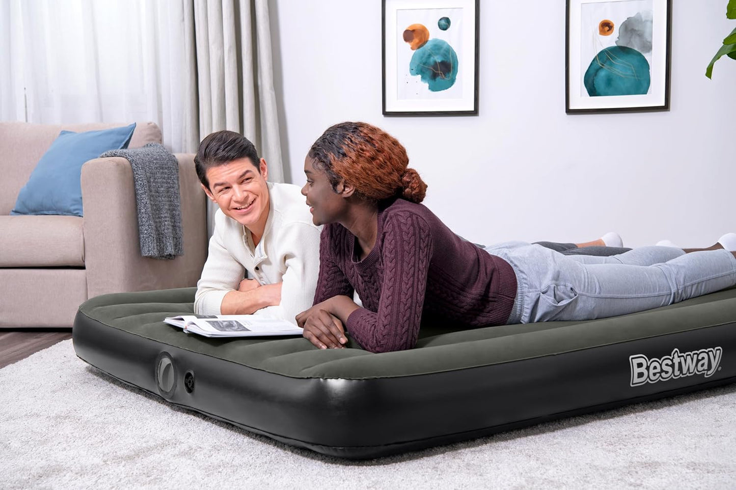 Bestway Tritech Queen Air Mattress with Integrated Rechargeable Pump, 80 x 60 x 10 inches/2.03 m x 1.52 m x 25 cm - Marah Kids