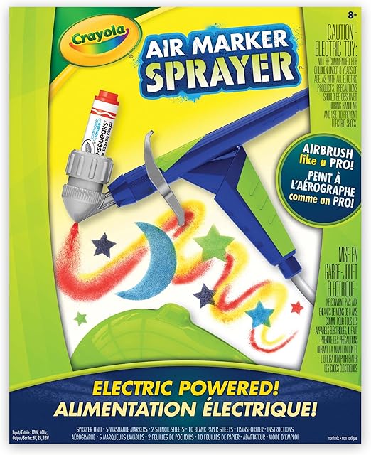 Crayola Marker Airbrush - Creative Airbrush for Kids with 8 Washable Felt Tip Pens and 5 Stencils, Educational Toy for Artistic Activities, Ages 6 Years - Marah Kids