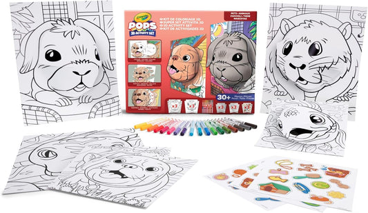 Crayola - Pops Super Set - Pets | Creative Building Kit for Kids - Includes 3 Extra - Large Pops Cards (30x37cm) and 3 Large Pops Cards (25x21.6cm) - 7 Skinny Markers | Ages 6+ - Marah Kids
