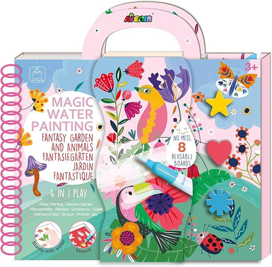 Avenir Magic Water Painting – Fantasy Garden | Mess - Free Reusable Coloring Book with Water Pen and Stickers | Hours of Creative Fun and Learning for Kids 3+ - Marah Kids