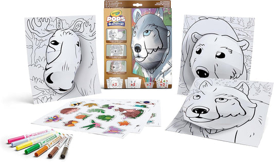 Crayola - Pops 3D Coloring Kit - Wilderness | Innovative 3D Artwork Creation - Choose, Color, and Display - Transform Coloring Pages into 3D Art - Easy to Hang or Display, 6+ - Marah Kids