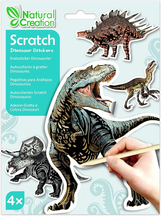 "Avenir - Scratch Stickers - Dinosaur Multicolour | Decorate and colour the 4 ferocious dinosaur stickers with scratch art | For ages 3 years+ " - Marah Kids