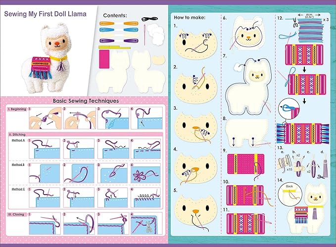Avenir Sewing My First Doll - Llama Kit | Create a Super Soft Llama, Develop Motor Skills & Creativity | Safe and Educational - Trusted Art, Learning, and Entertainment for Kids 3+ - Marah Kids