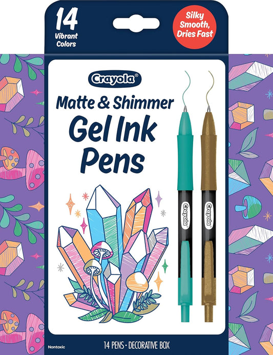 Crayola Gel Ink Pen Marker Set, 14 Matte & Glitter Pens, Gel Pens For Coloring, Fine Point, Gift For Kids & Teens, Ages 4+