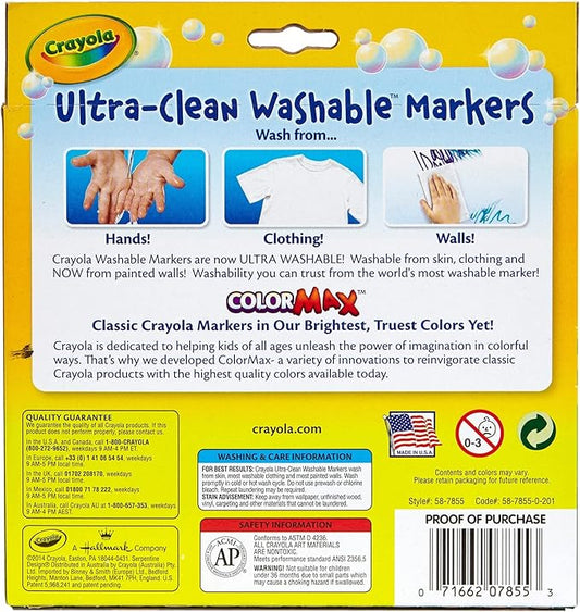 Crayola 10 Count Ultra-Clean Washable Bright, Broad Line, Color Max Markers
