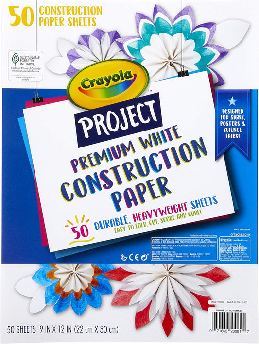 Crayola Project 50 ct. Premium White Construction Paper - Marah Kids