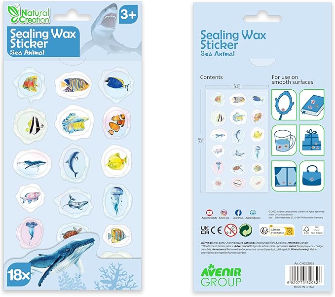 Avenir - Sealing Wax Stickers 10 pack - Sea Animal Multicolour | fabulous sealing wax stickers showcasing a collection of space objects | Ages3+ - Marah Kids