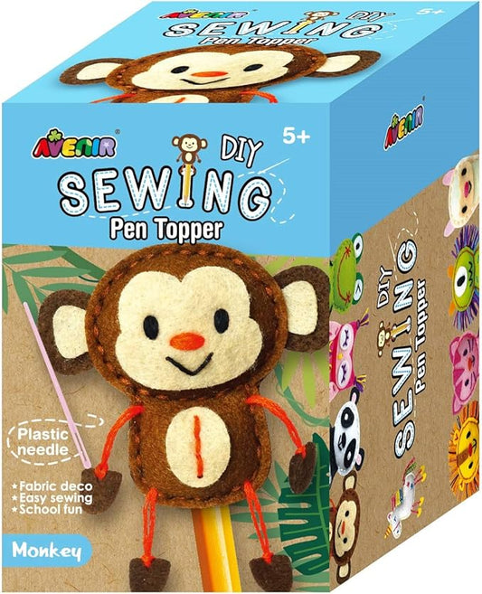 Avenir Sewing Pen Topper - Monkey | DIY Pen Topper Friend Sewing Kit - Hours of Entertainment & Creativity | Tools & Instructions Included, Easy and Fun Activity for Kids + - Marah Kids