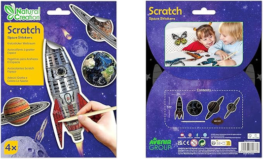 "Avenir - Scratch Stickers - Space Multicolor | Decorate and colour the 4 out - of - this - world space stickers with scratch art | For ages 3 years+. " - Marah Kids