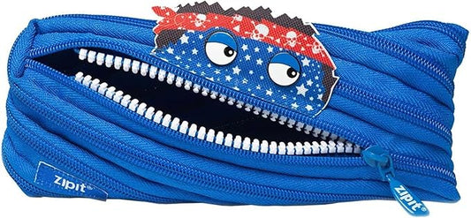 ZIPIT - Monstar Pencil Case for Boys, Holds Up to 30 Pens, Machine Washable, Made of One Long Zipper! (Blue) - Marah Kids