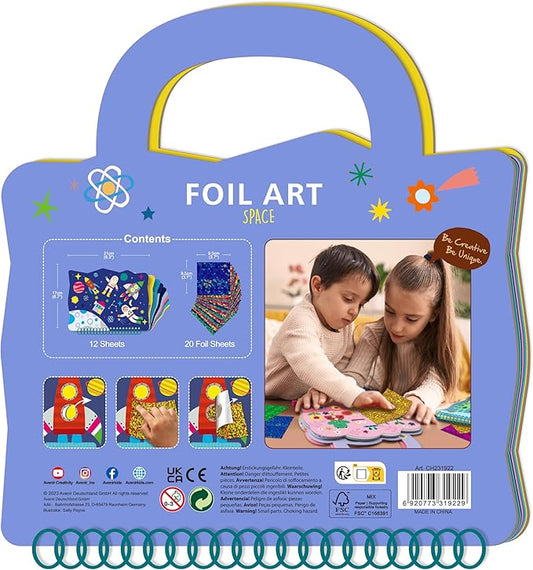 Avenir - Foil Art - Space Multicolour | Easy, mess - free and fun! Convenient carry handle and beautiful illustrations | Peel off the stickers | Convenient carry handle | Ages 3+ - Marah Kids