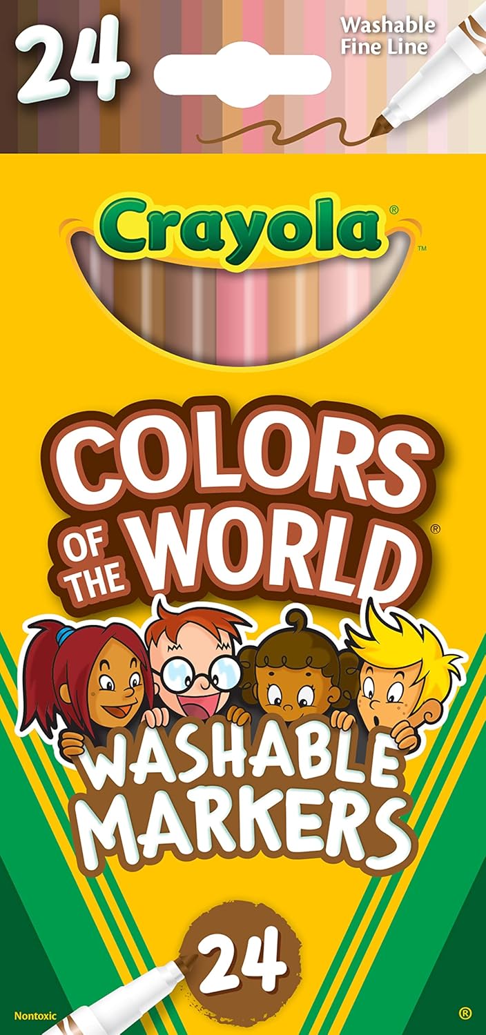 Crayola Colors of the World Fine Line Washable Skin Tone Markers, 24 Count - Marah Kids