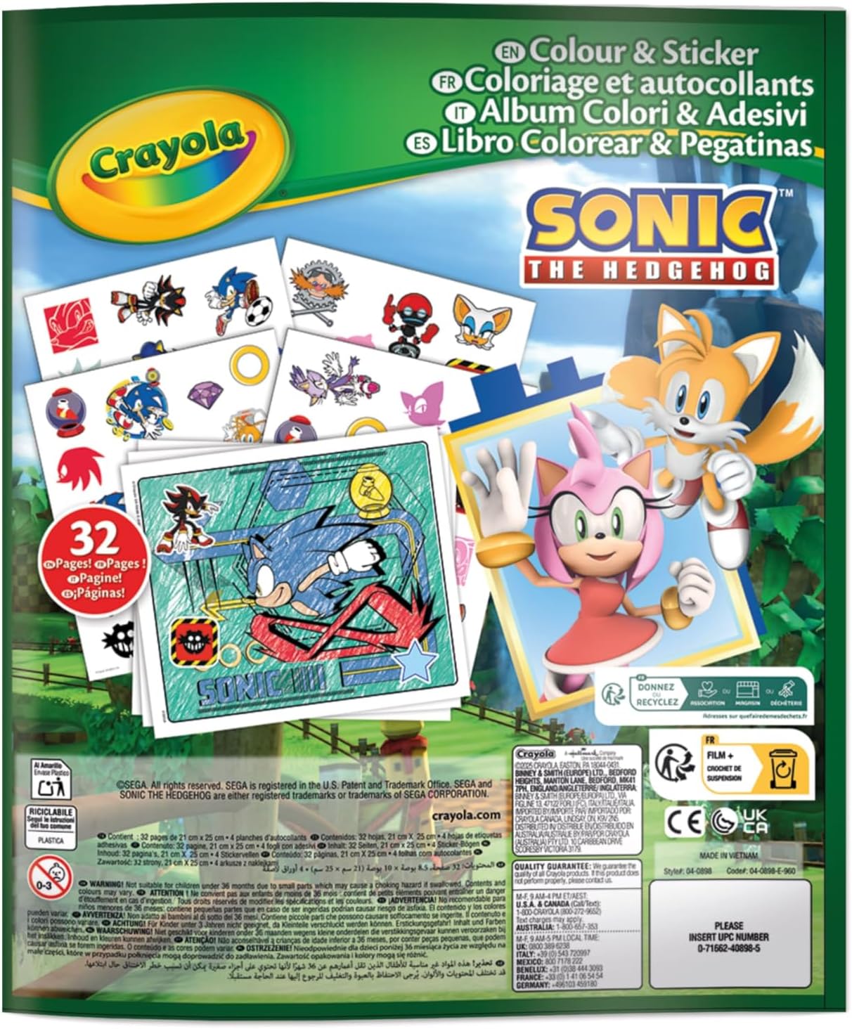 Crayola Sonic the Hedgehog Colouring Book - 32 Pages & Stickers - Marah Kids
