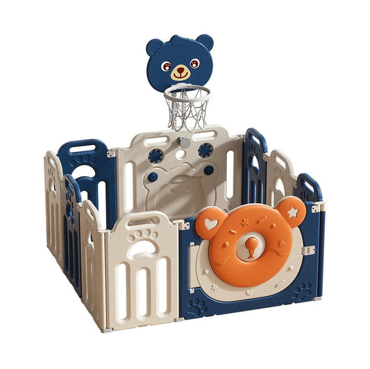 Kids Bear Playpen Blue - w/ Basketball Hoop - 10 pcs - Marah Kids