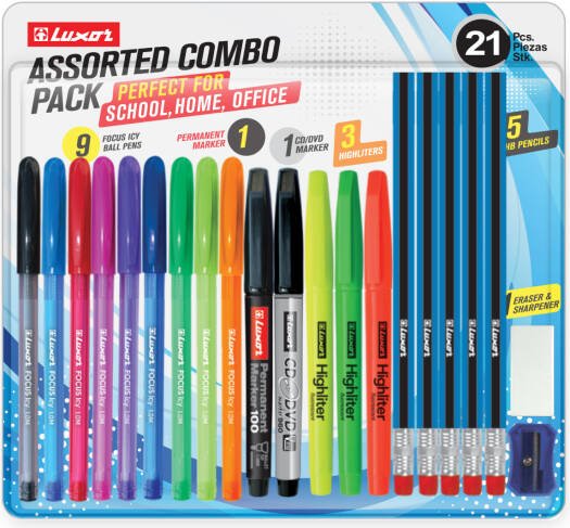 Luxor - Assorted Combo Pack | Trendy design Pen | Smooth Ink Flow pens | Precision writing and signing needs | Assorted Ink & Marker | 0.7mm ball tip Pen | Pack of 21 - Marah Kids