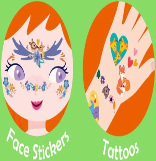 Avenir - Face Stickers and Tattoos - Animal Multicolour | trendy and colorful kids nail stickers and tattoo fashions | Ideal gifts for girlfriends. | Ages 3+ - Marah Kids