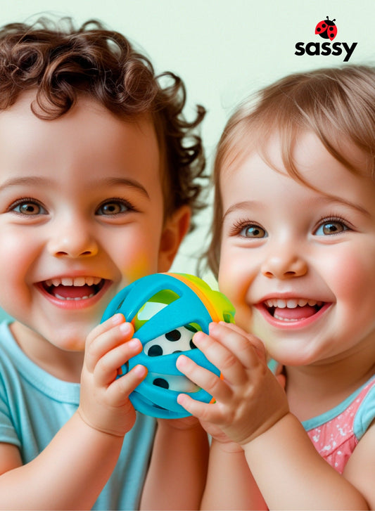 Sassy Squish & Chime Ball - Soft, Colorful Sensory Toy for Babies 0+ Months - Marah Kids