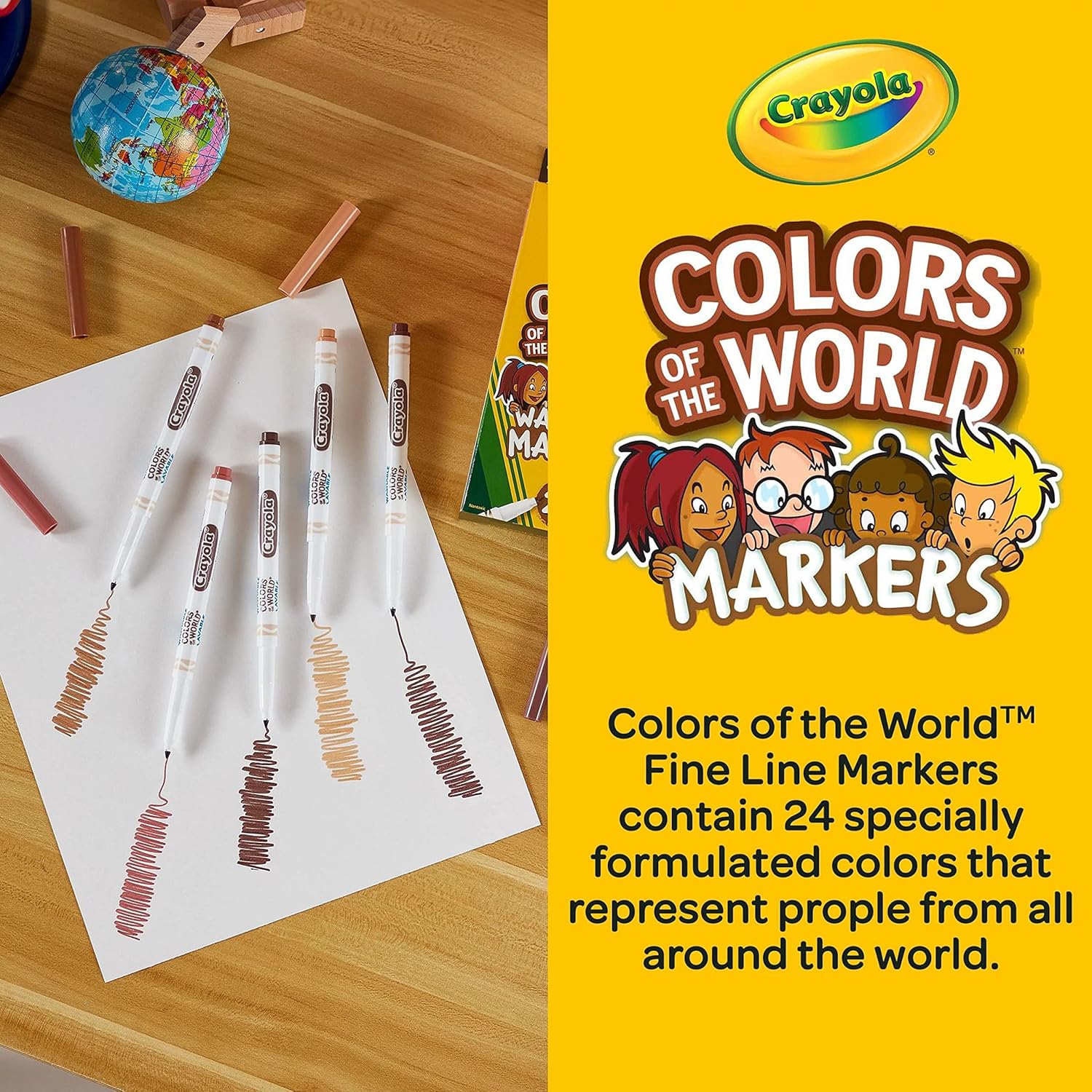 Crayola Colors of the World Fine Line Washable Skin Tone Markers, 24 Count - Marah Kids