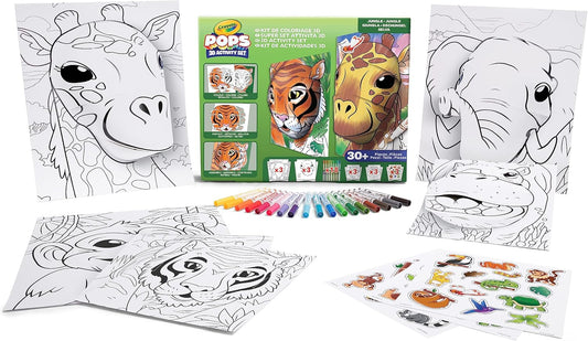 Crayola - Pops Super Set - Jungle | Creative Building Kit for Kids - Includes 3 Extra - Large Pops Cards (30x37cm) and 3 Large Pops Cards (25x21.6cm) - 7 Skinny Markers | Ages 6+ - Marah Kids