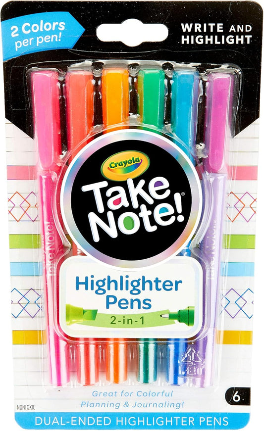 Crayola 6 ct. Take Note! Write & Highlight Pens - Marah Kids