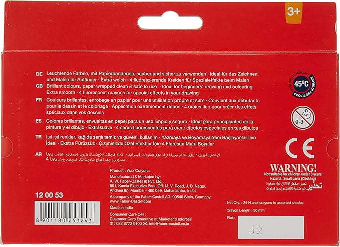 FABER - CASTELL WAX CRAYONS 24 COLOR 90MM - Marah Kids
