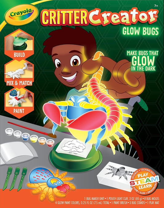Crayola – Critter Creator - Glow Bugs | Glow in The Dark Clay Art Kit with Paint & Bug Molds | STEM System, 7+ Yrs - Marah Kids