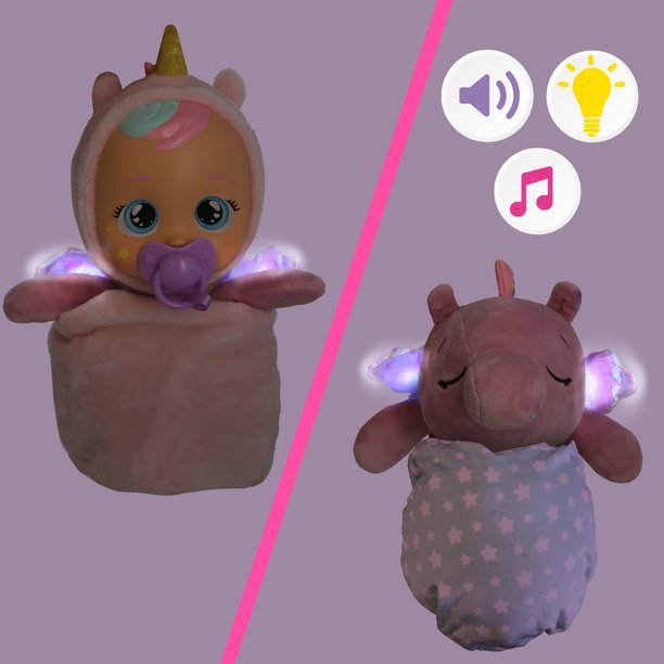 Cry Babies Goodnight Friends 2 - in - 1 Luna and Poppy Baby Doll in Unicorn - Themed Onesie Flip & Reveal From Doll to Plush - Marah Kids