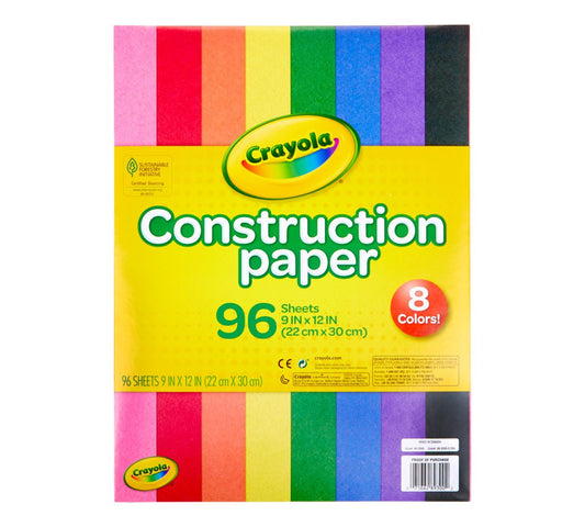 Crayola - Construction Paper, 96 Sheet 9 In x 12 in – Multicolour - Marah Kids