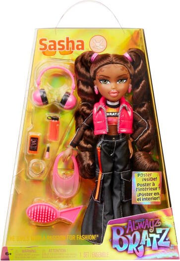 Bratz - Always Sasha Fashion Doll with 10 Accessories and Poster A - Multicolour | Signature Yasmin Style | Removable Outfit | Collectible Packaging | Ages 6 + up - Marah Kids