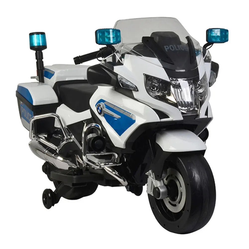 BMW Kids Police Bike Electric Ride - On Motorcycle - 12V White - Marah Kids