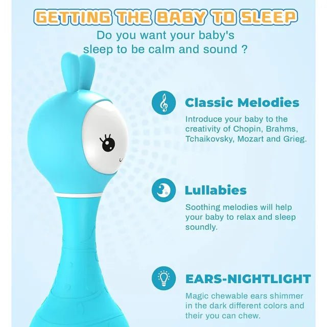 Alilo – Smarty Shake & Tell Rattle, R1 - Smarty Blue | Music, Stories, & Color Learning for Babies | Hi - Fi Sound, Light - Up Ears, USB Charging | 0+ - Marah Kids