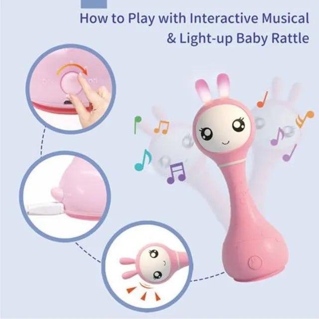 Alilo – Smarty Shake & Tell Rattle, R1 - Smarty Pink | Shake & Tell Rattle, Music, Stories, & Color Learning for Babies | Hi - Fi Sound, Light - Up Ears, USB Charging | 0+ - Marah Kids