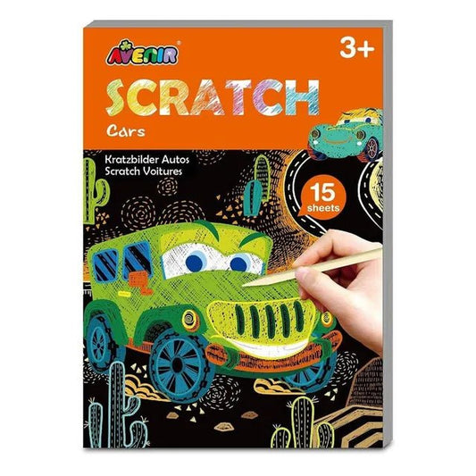 Avenir - Mini Scratch Book - Cars | Introducing the "Mini Scratch Book: Cars Edition" — a journey through 15 pages of creativity and wonder! Unleash your imagination as you scratch to reveal vivid colors| Ages 3+ - Marah Kids