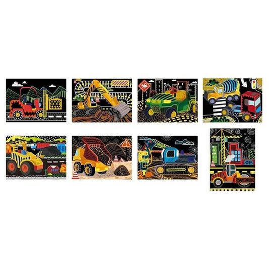 Avenir Scratch Art Kit – Construction | Unleash Creativity with Vibrant Drawings! 4 Themed Scratch Boards and Scratch Tool | Watch Brilliant Colors Unfold, Engaging Activity for Young Artists 3+ - Marah Kids